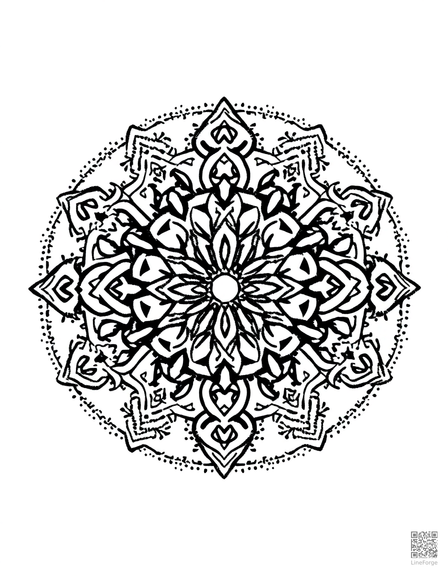 A mandala with Celtic knot interlocking designs coloring page Stipple style free printable