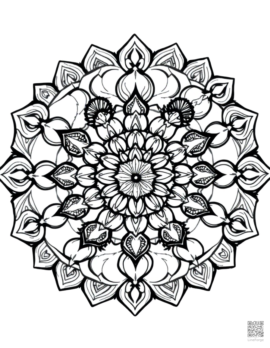 A mandala with ocean waves and seashell designs coloring page Contour style - free printable