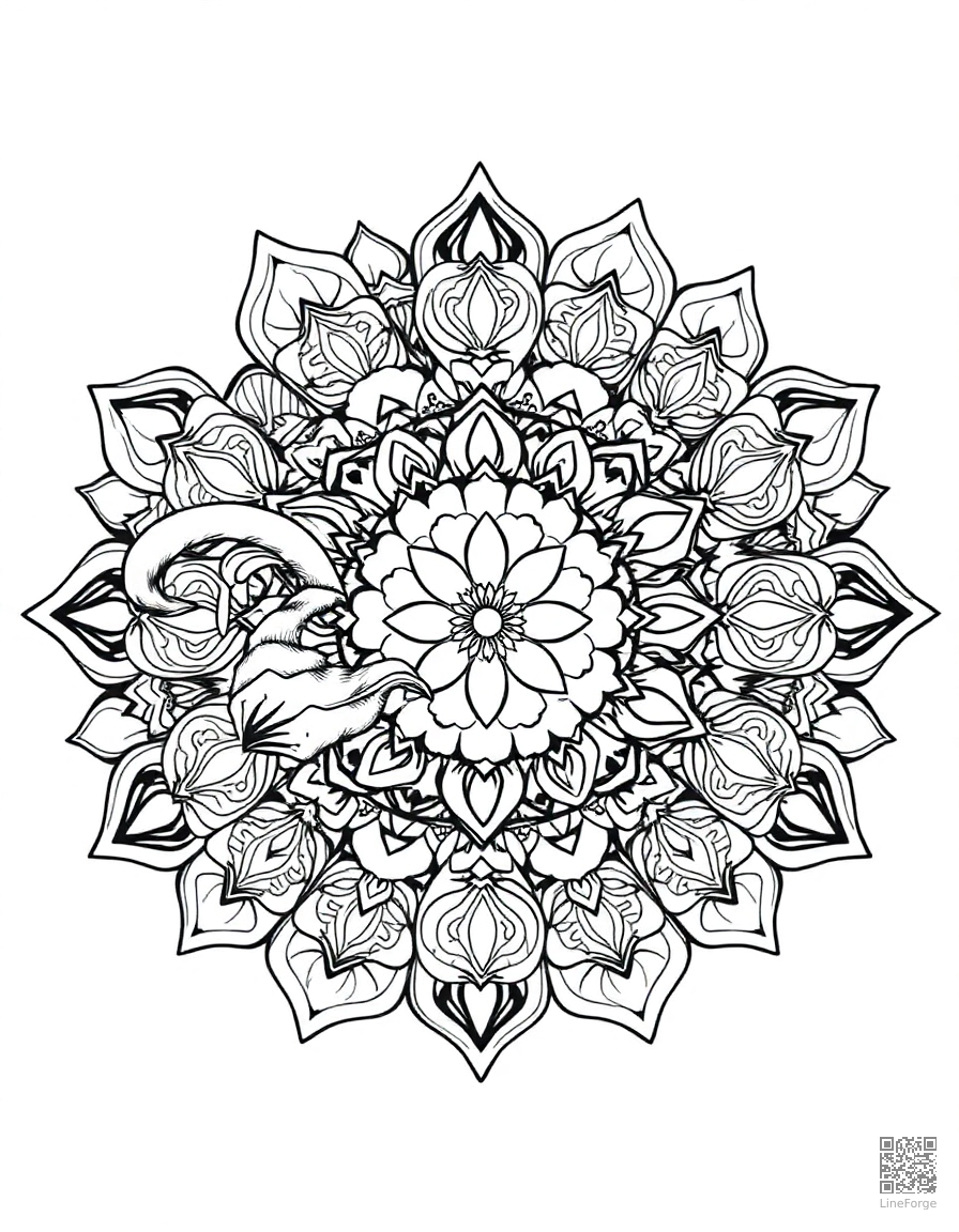 A mandala with ocean waves and seashell designs coloring page Manga style - free printable