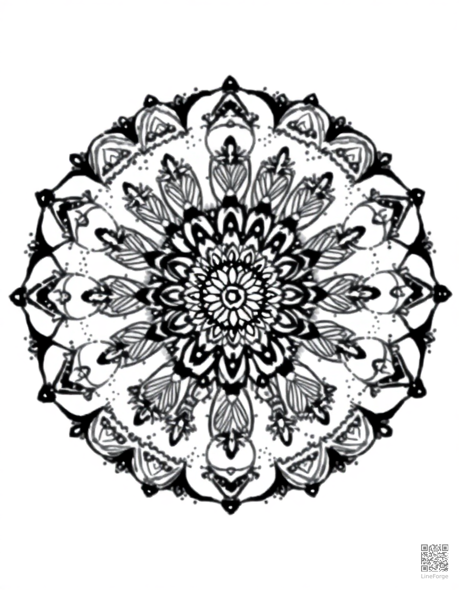 A mandala with ocean waves and seashell designs coloring page Stipple style - free printable