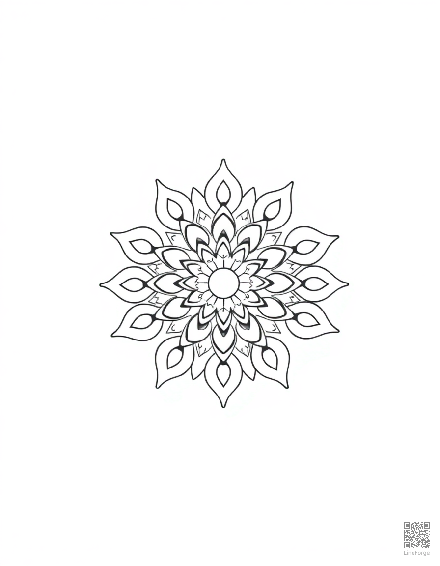 A mandala with peacock feather motifs coloring page Minimal style - free printable