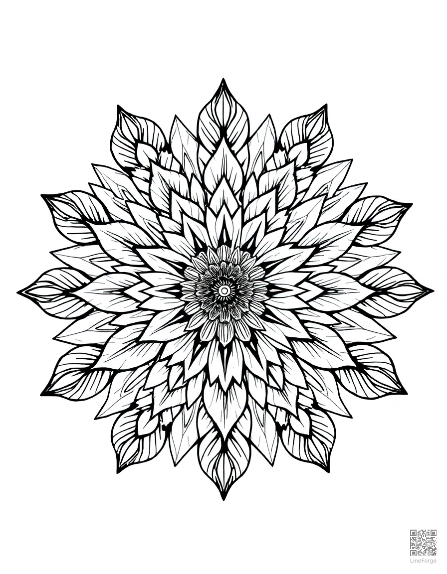 A mandala with sunflower and leaf patterns coloring page Manga style - free printable