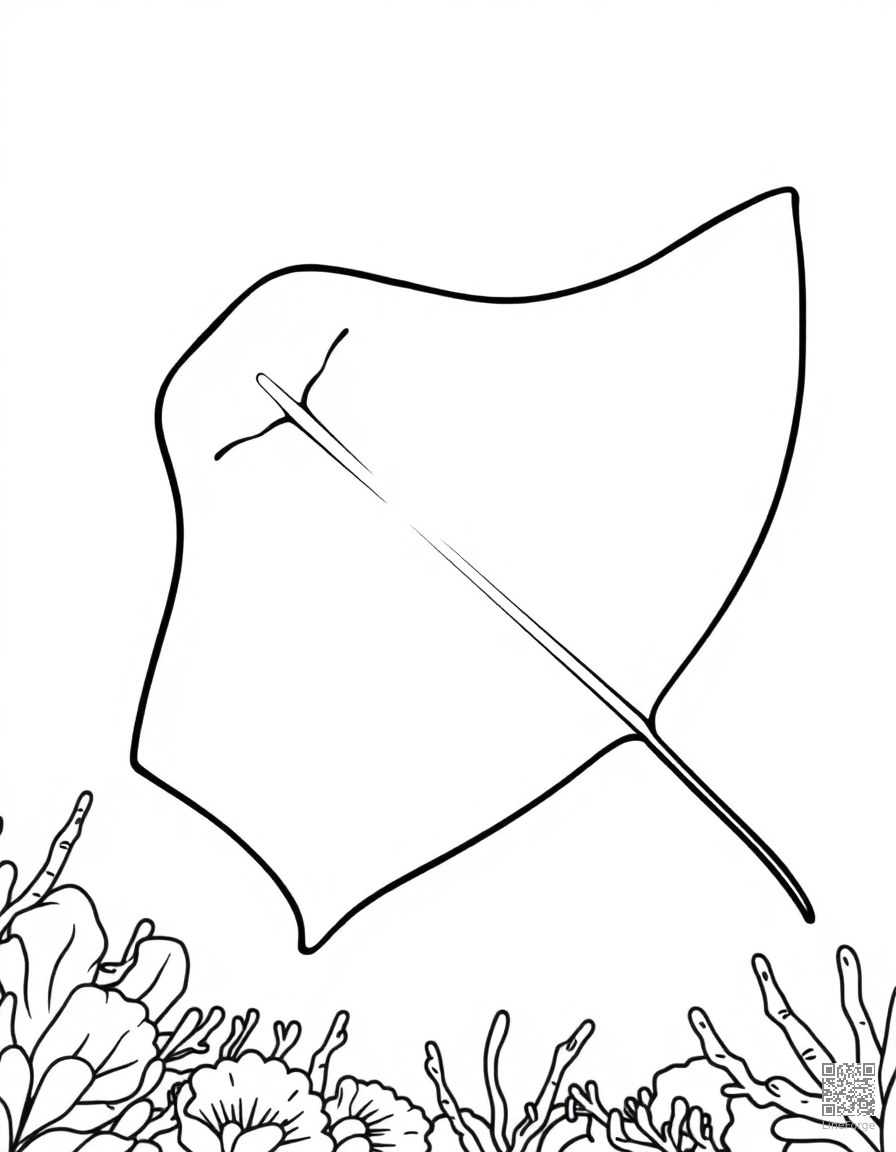 A manta ray gliding over the ocean floor coloring page Contour style - free printable