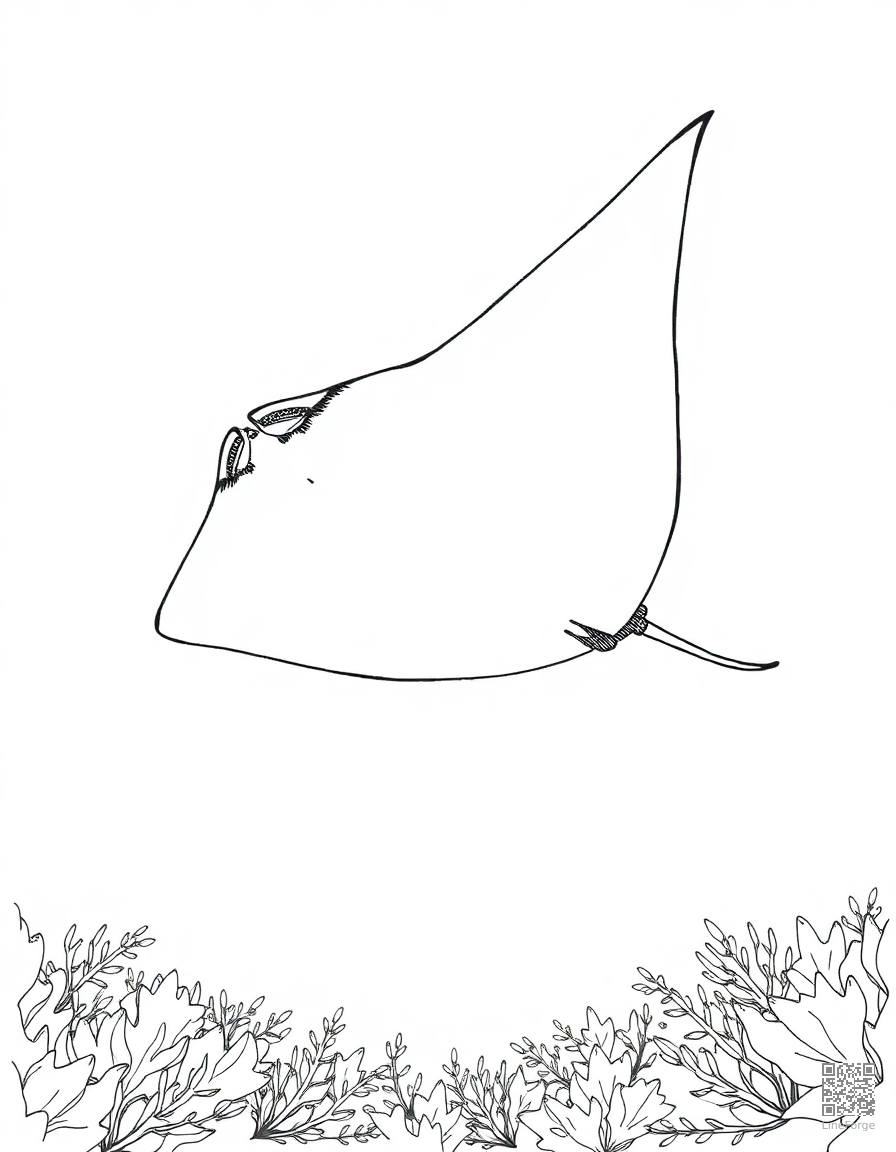 A manta ray gliding over the ocean floor coloring page Crosshatch style - free printable