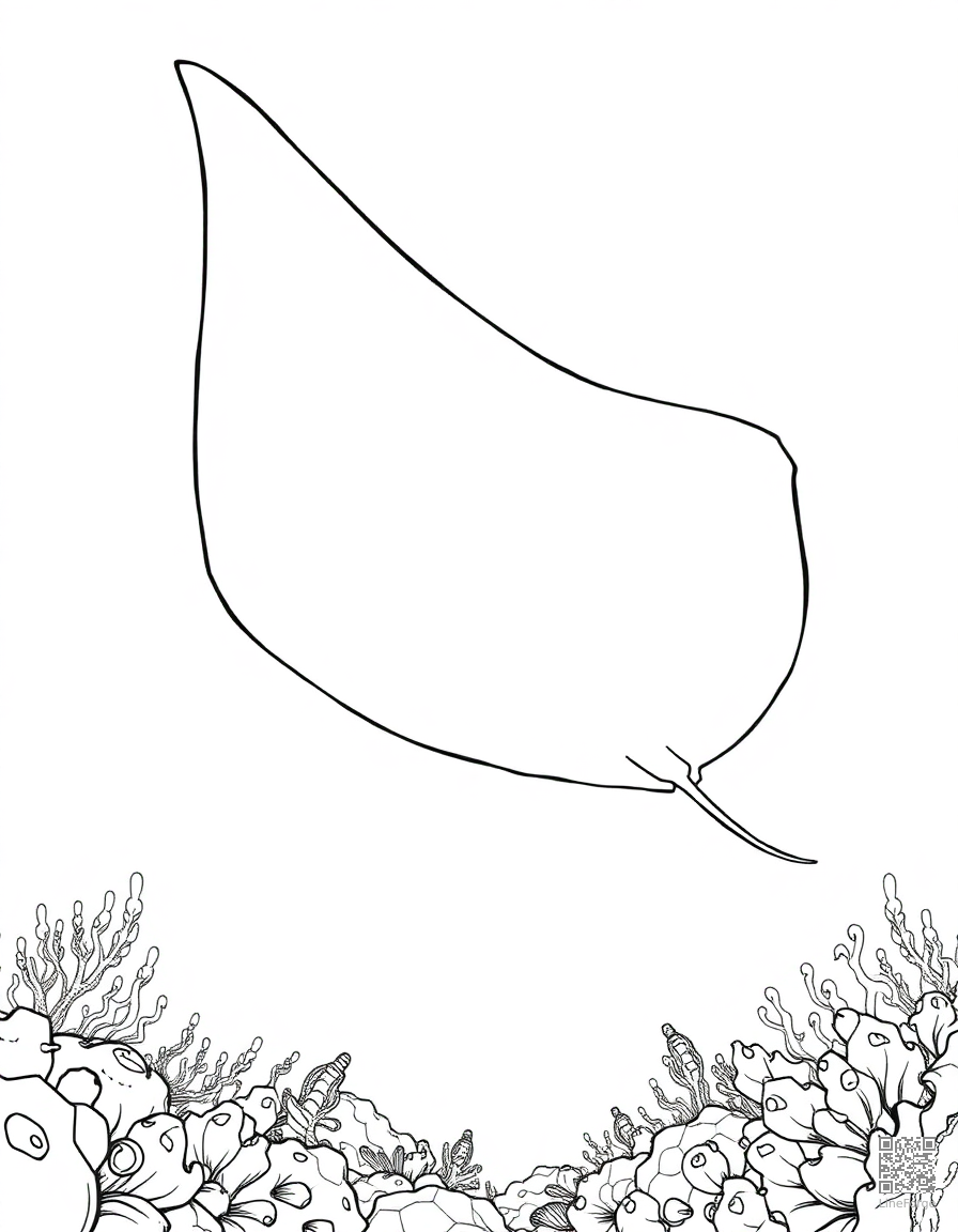 A manta ray gliding over the ocean floor coloring page Manga style - free printable