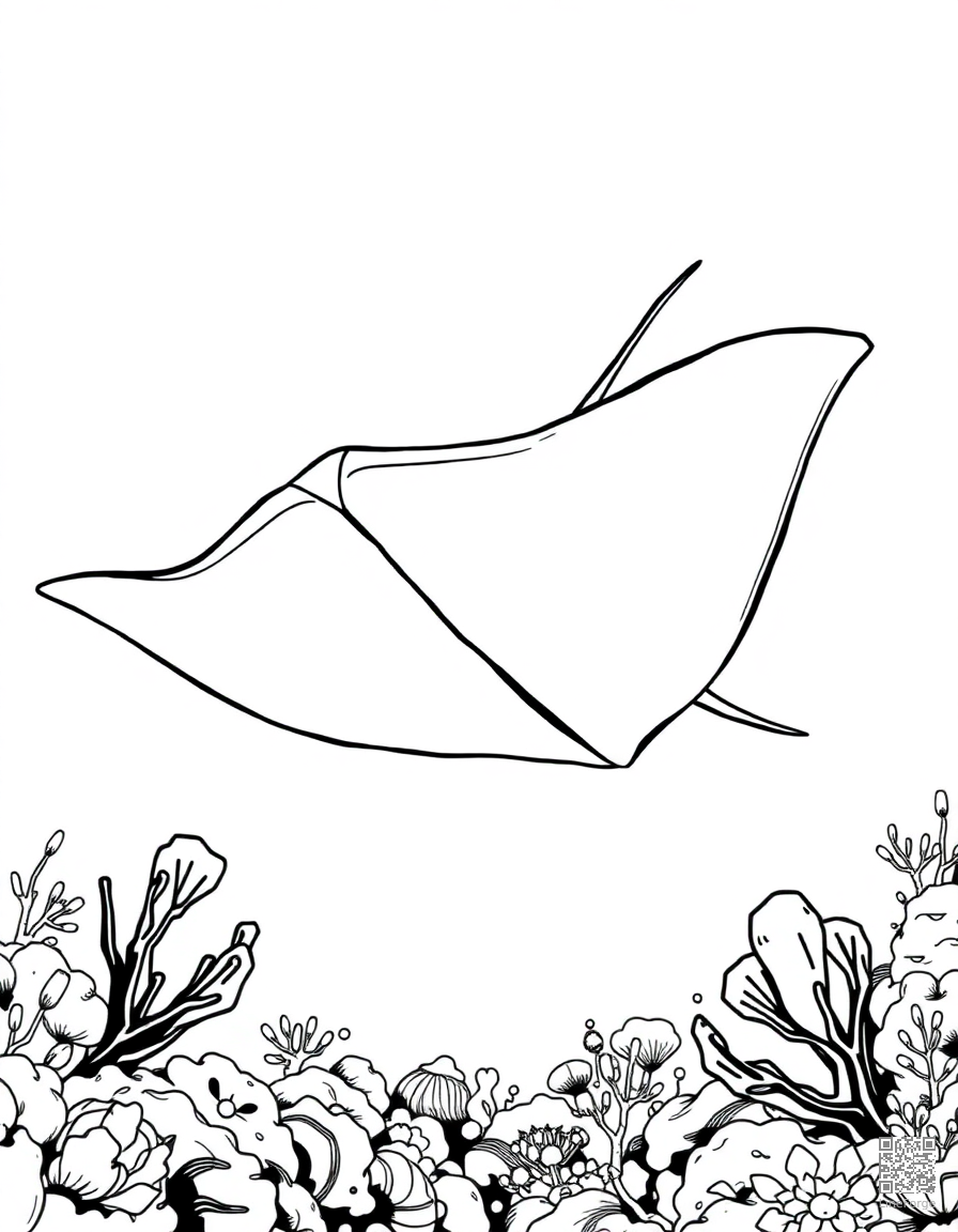 A manta ray gliding over the ocean floor coloring page Manga style - free printable