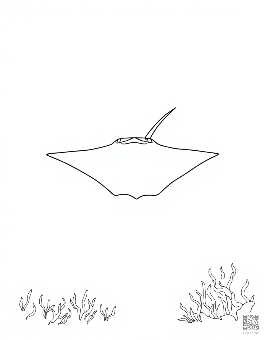 A manta ray gliding over the ocean floor coloring page Minimal style - free printable