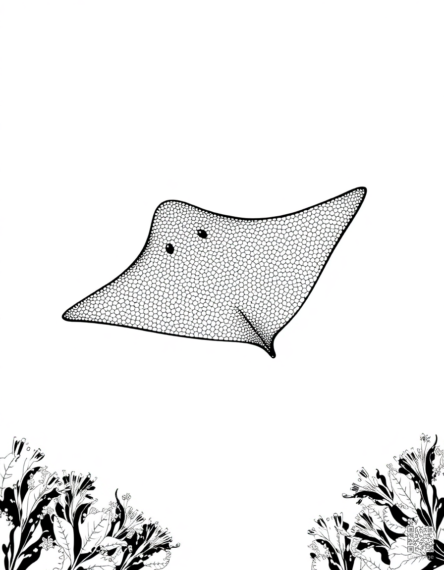 A manta ray gliding over the ocean floor coloring page Stipple style - free printable