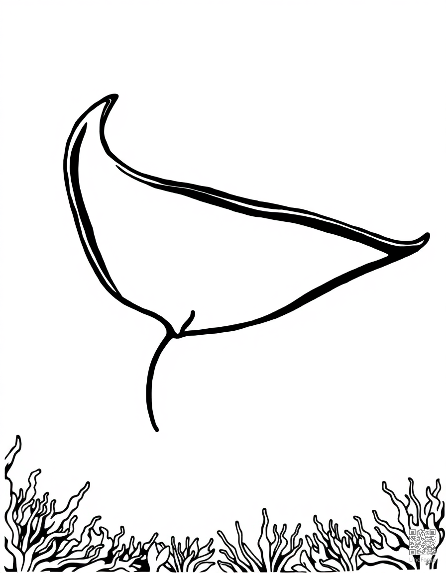 A manta ray gliding over the ocean floor coloring page Woodcut style - free printable