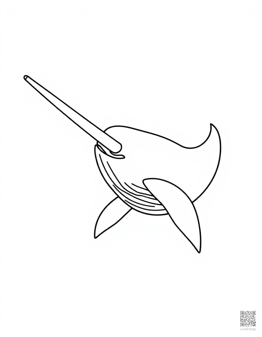 A narwhal with spiral tusk in arctic waters coloring page Contour style free printable