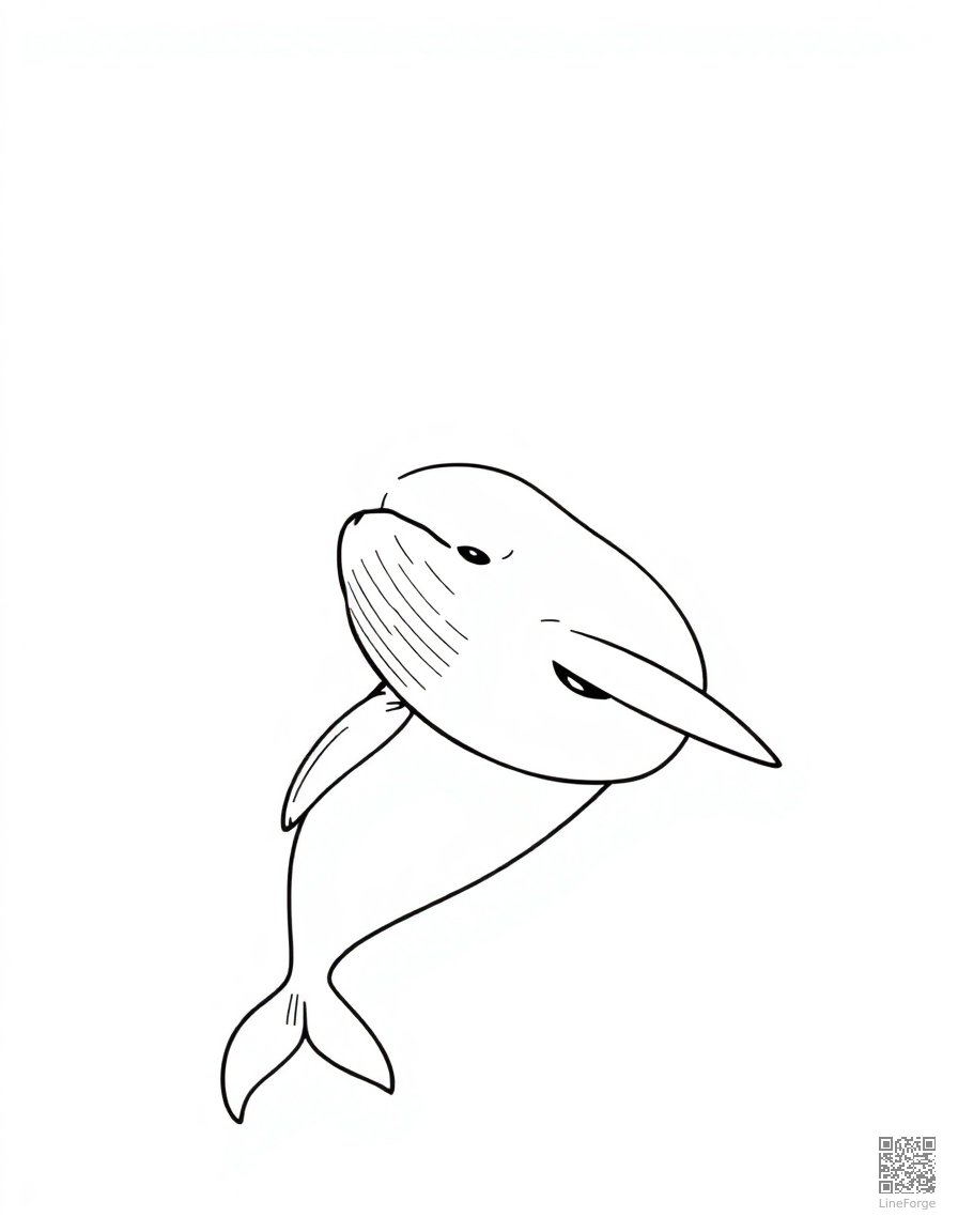 Free a narwhal with spiral tusk in arctic waters coloring page in manga style — printable line art