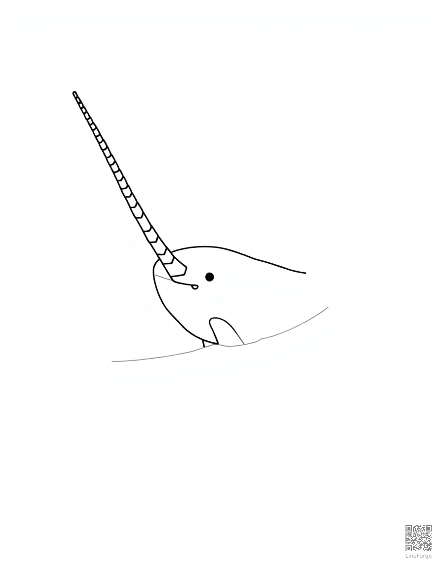 Free a narwhal with spiral tusk in arctic waters coloring page in minimal style — printable line art