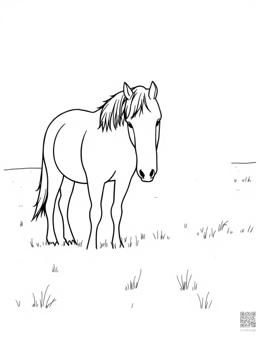 A pair of horses nuzzling in a snowy field coloring page Minimal style - free printable