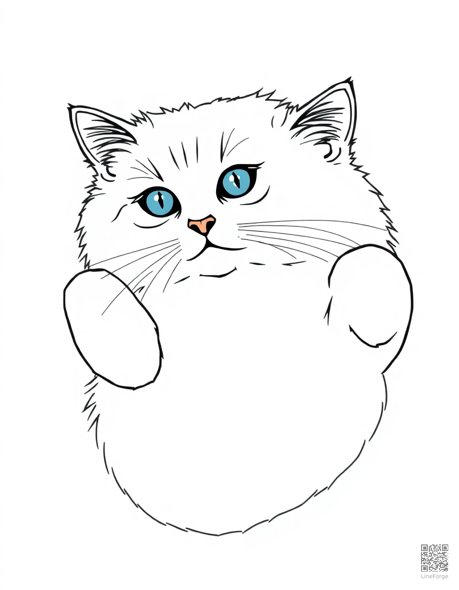 A ragdoll cat with blue eyes lying on its back coloring page Minimal style - free printable