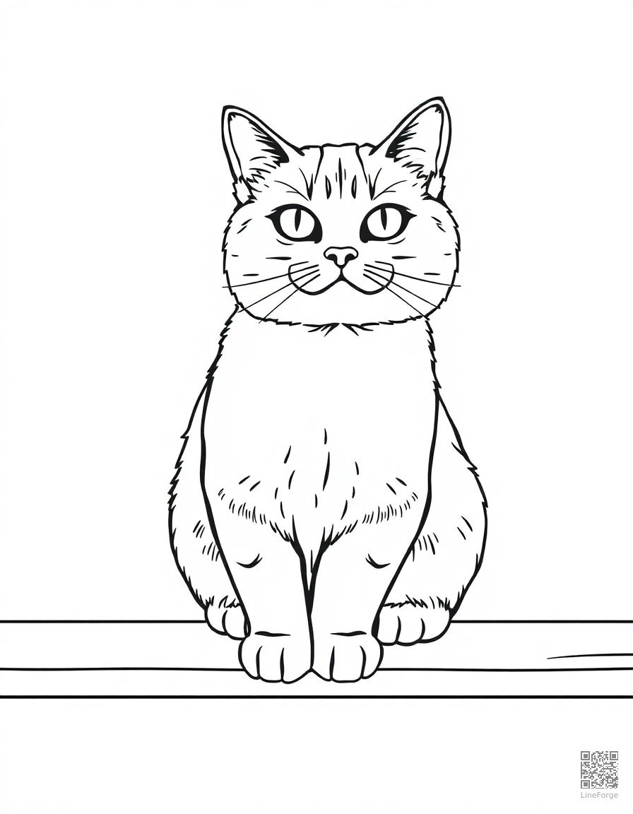 A scottish fold cat with folded ears on a shelf coloring page Contour style - free printable