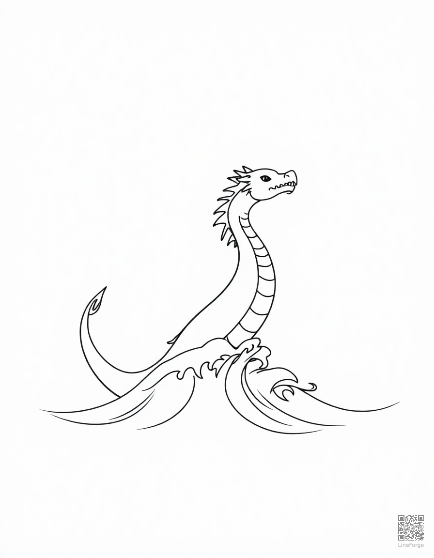 A sea dragon emerging from ocean waves coloring page Minimal style - free printable