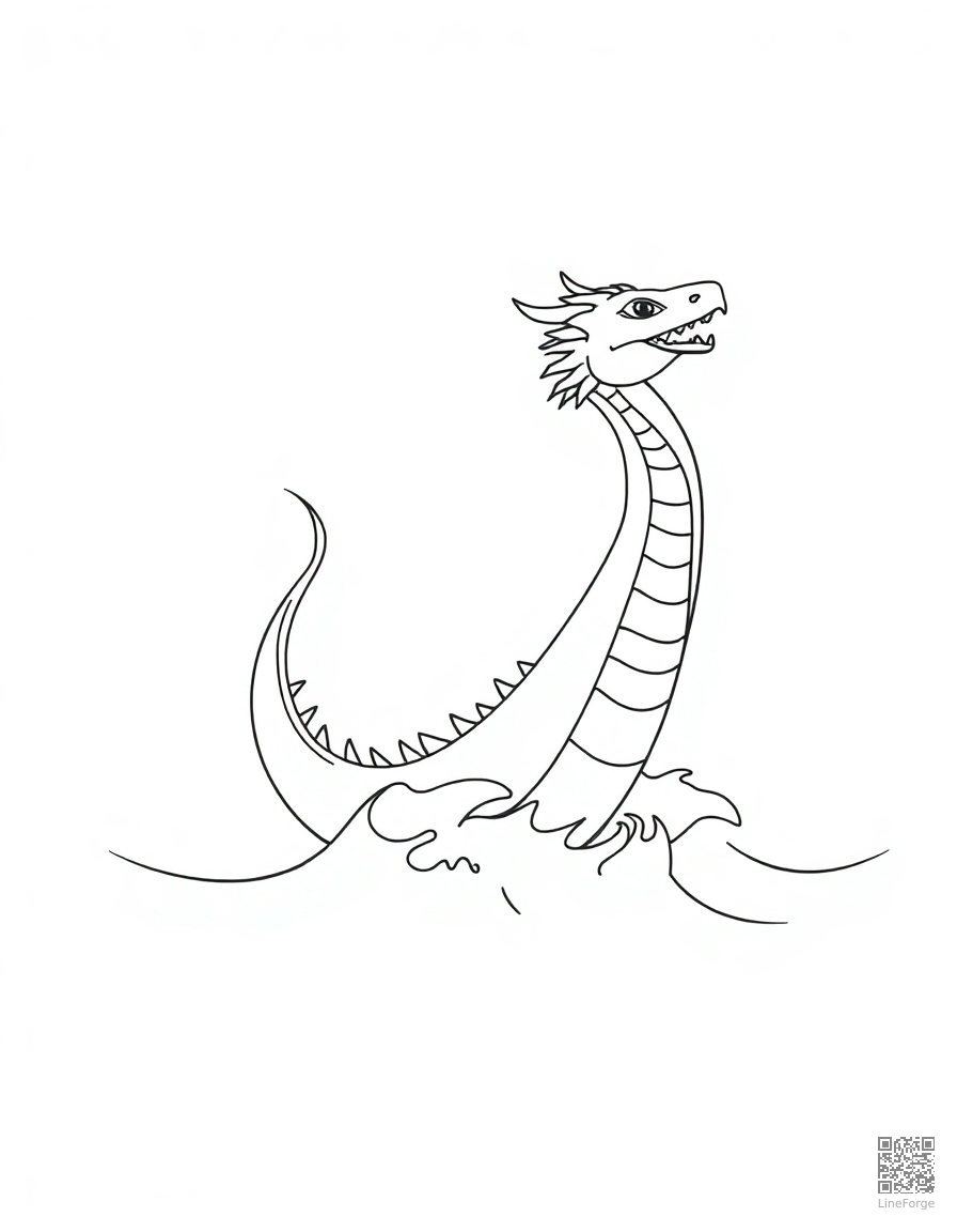 A sea dragon emerging from ocean waves coloring page Minimal style - free printable