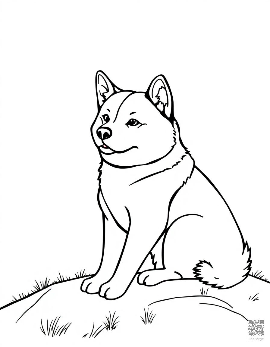A shiba inu sitting proudly on a hilltop coloring page Contour style - free printable