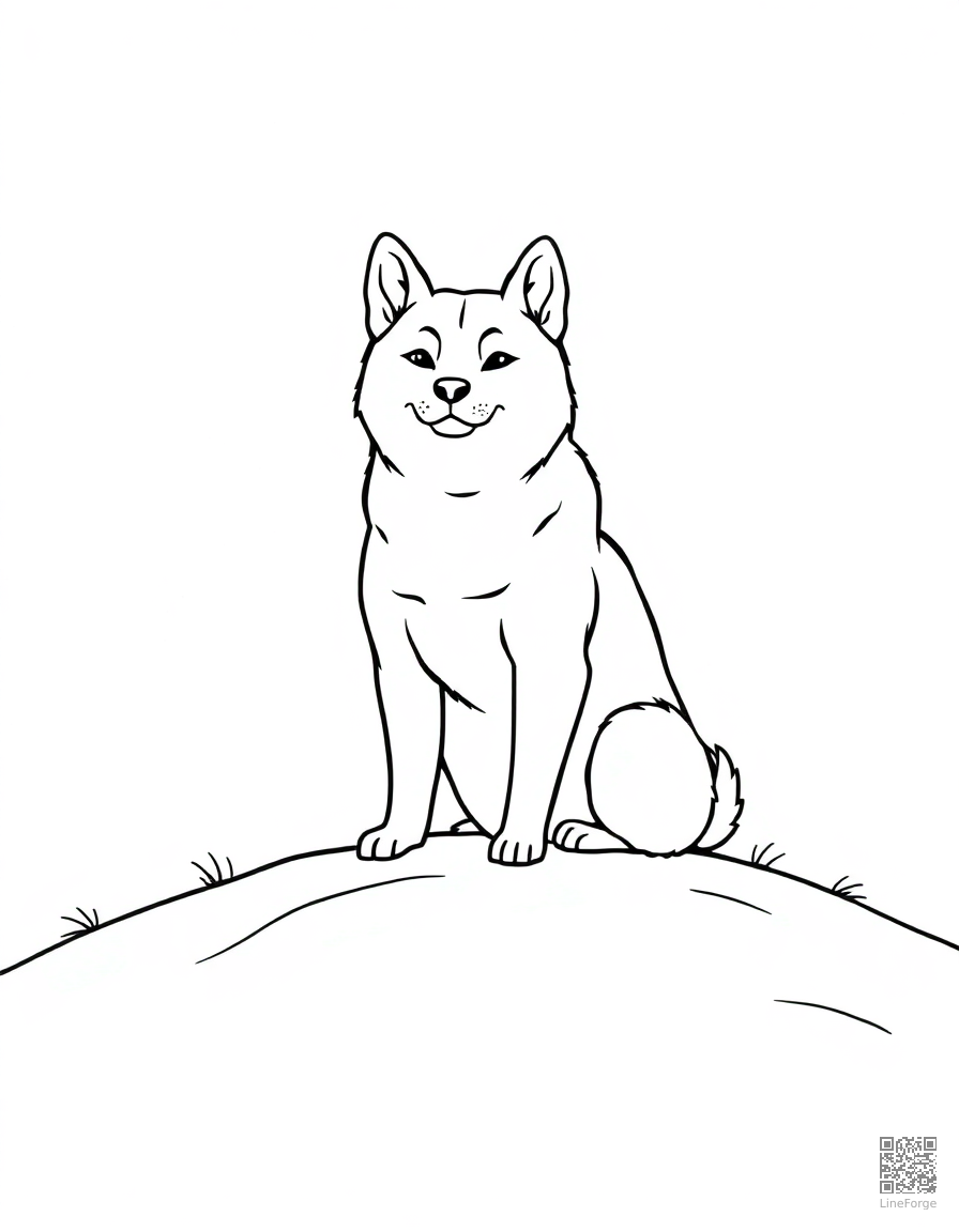 A shiba inu sitting proudly on a hilltop coloring page Minimal style - free printable