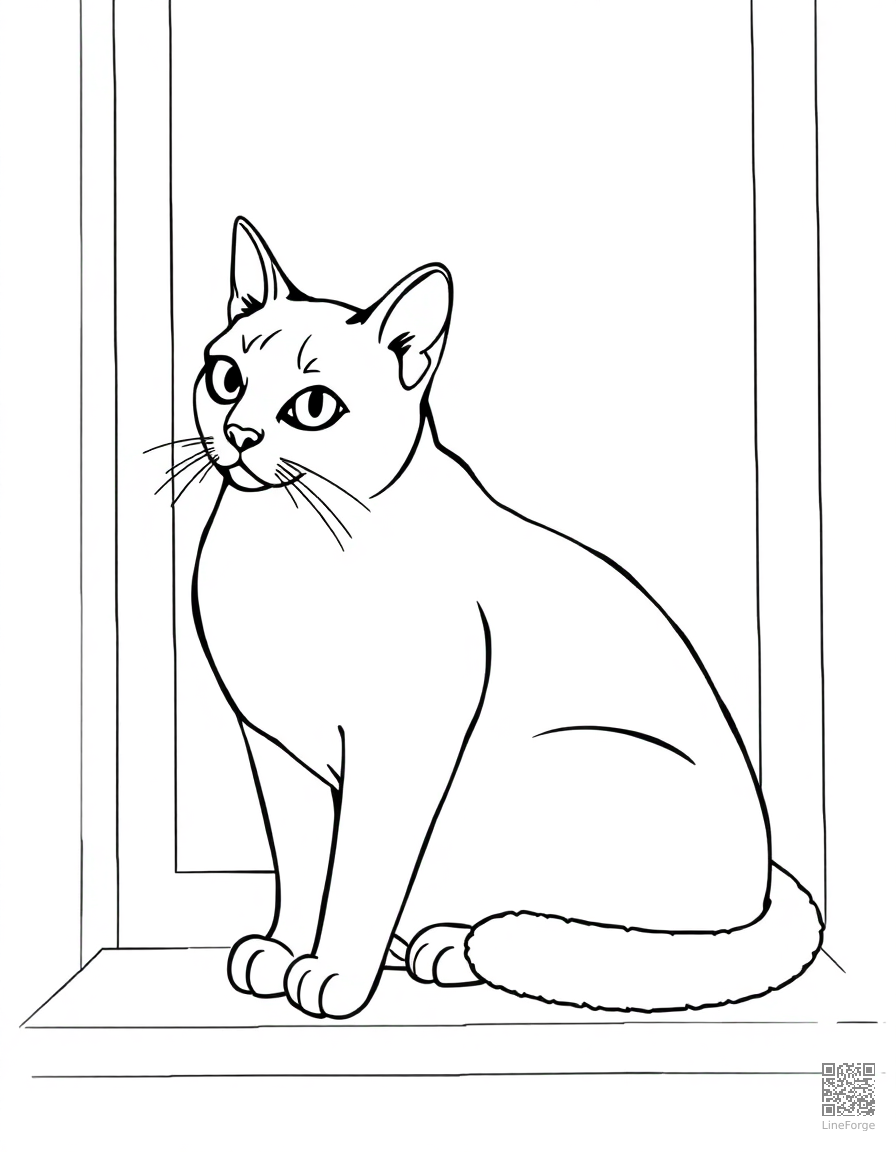 A siamese cat sitting elegantly on a windowsill coloring page Contour style - free printable