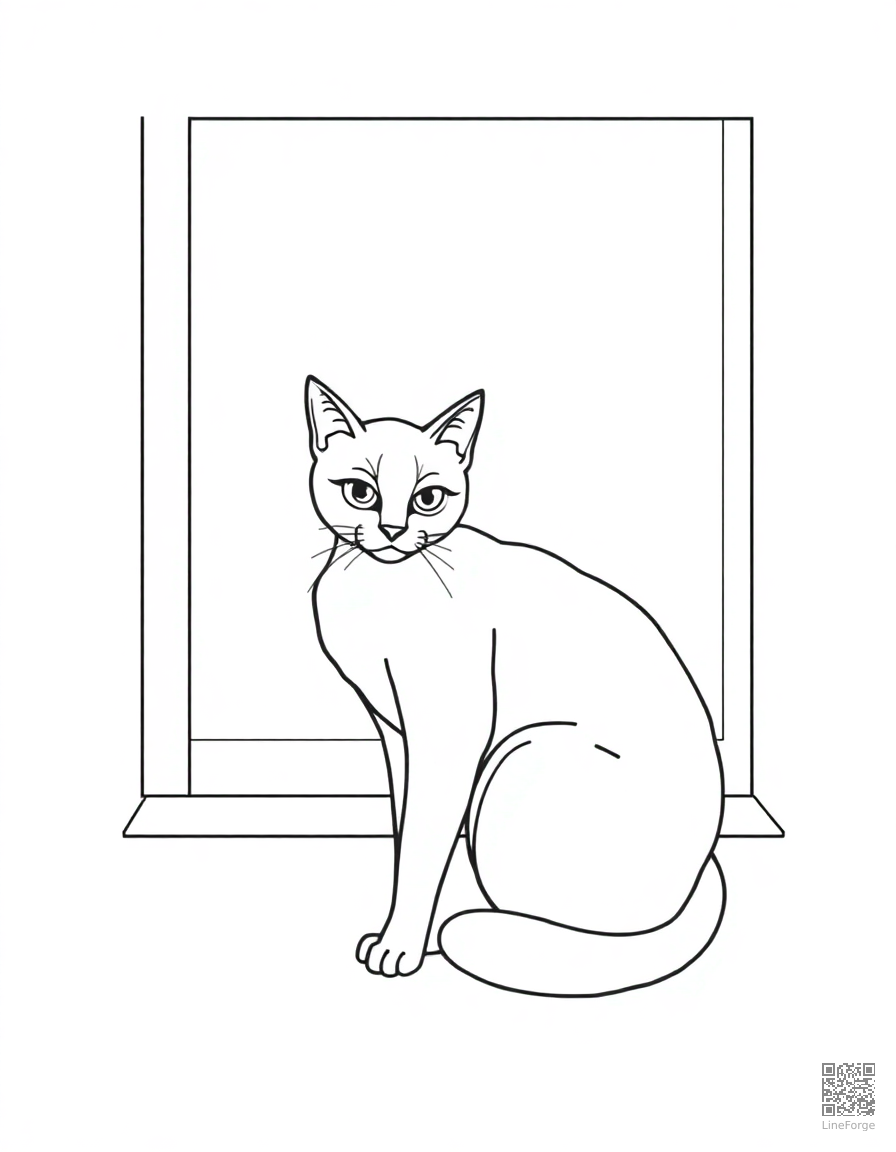 A siamese cat sitting elegantly on a windowsill coloring page Minimal style - free printable