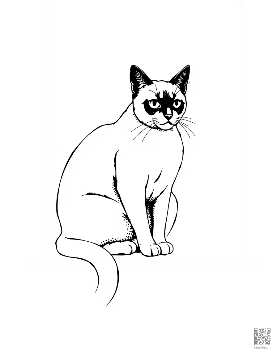A siamese cat sitting elegantly on a windowsill coloring page Stipple style - free printable