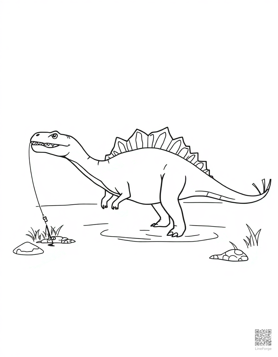 A spinosaurus fishing in a prehistoric river coloring page Minimal style - free printable