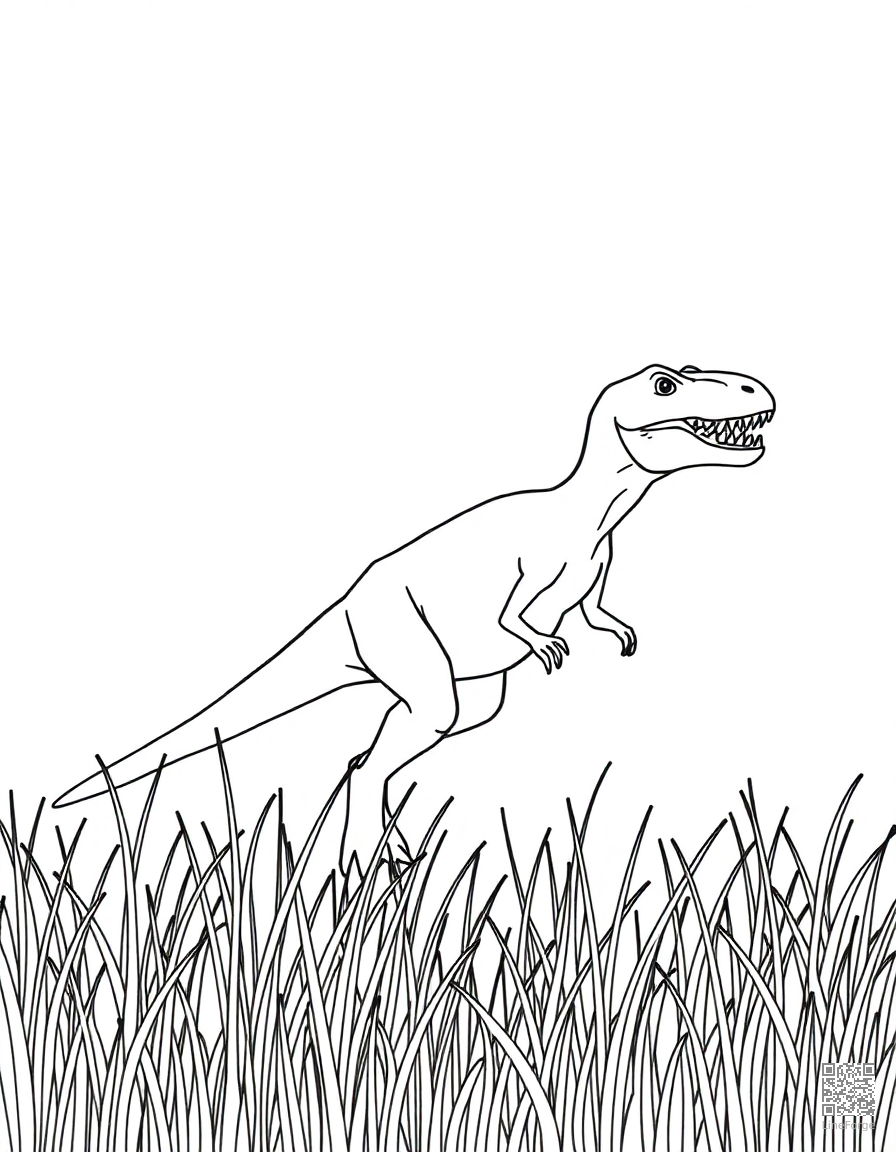 A velociraptor hunting in tall grass coloring page Minimal style - free printable