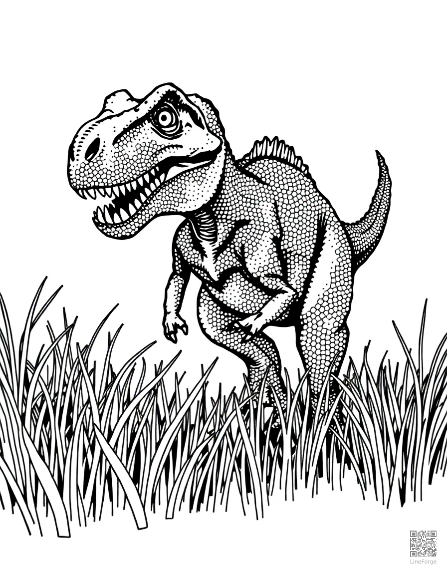 A velociraptor hunting in tall grass coloring page Stipple style - free printable