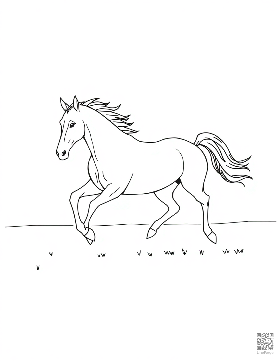 A wild mustang galloping across open plains coloring page Minimal style free printable