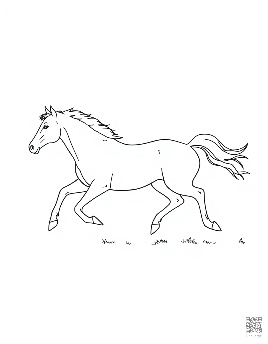 A wild mustang galloping across open plains coloring page Minimal style free printable