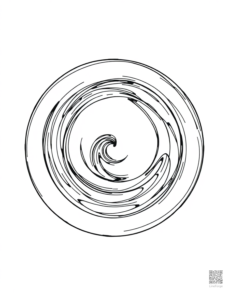 abstract swirl pattern filling a circle coloring page Manga style free printable