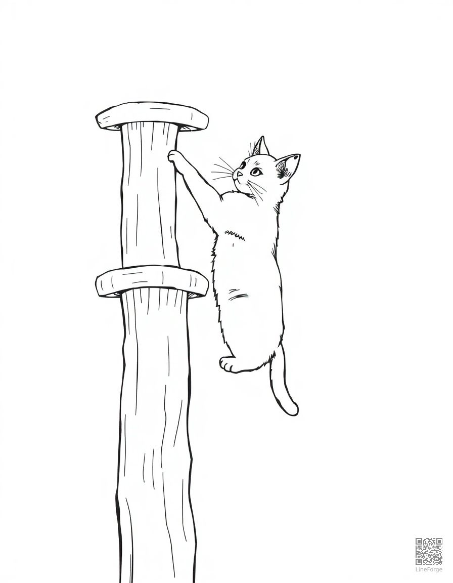 abyssinian cat climbing a tall cat tree coloring page Manga style - free printable