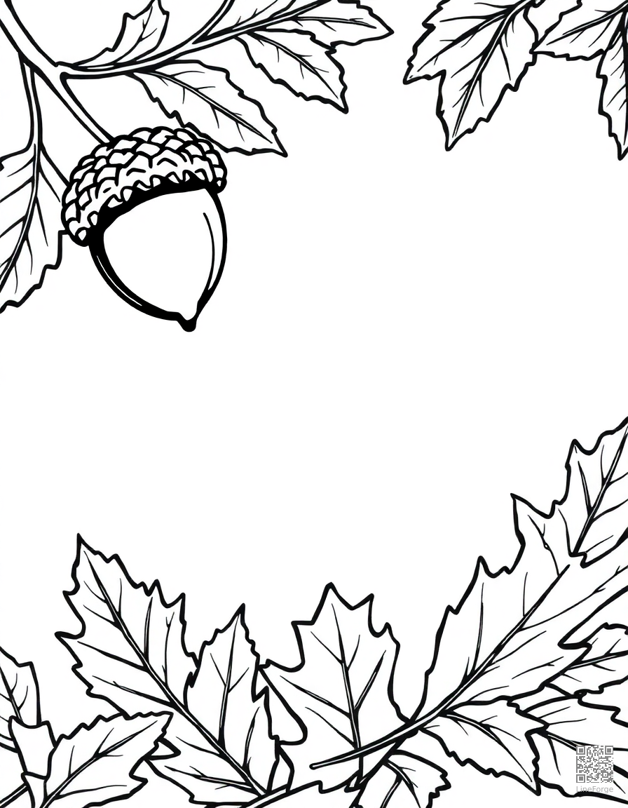 acorn and oak leaf pattern border coloring page Manga style - free printable