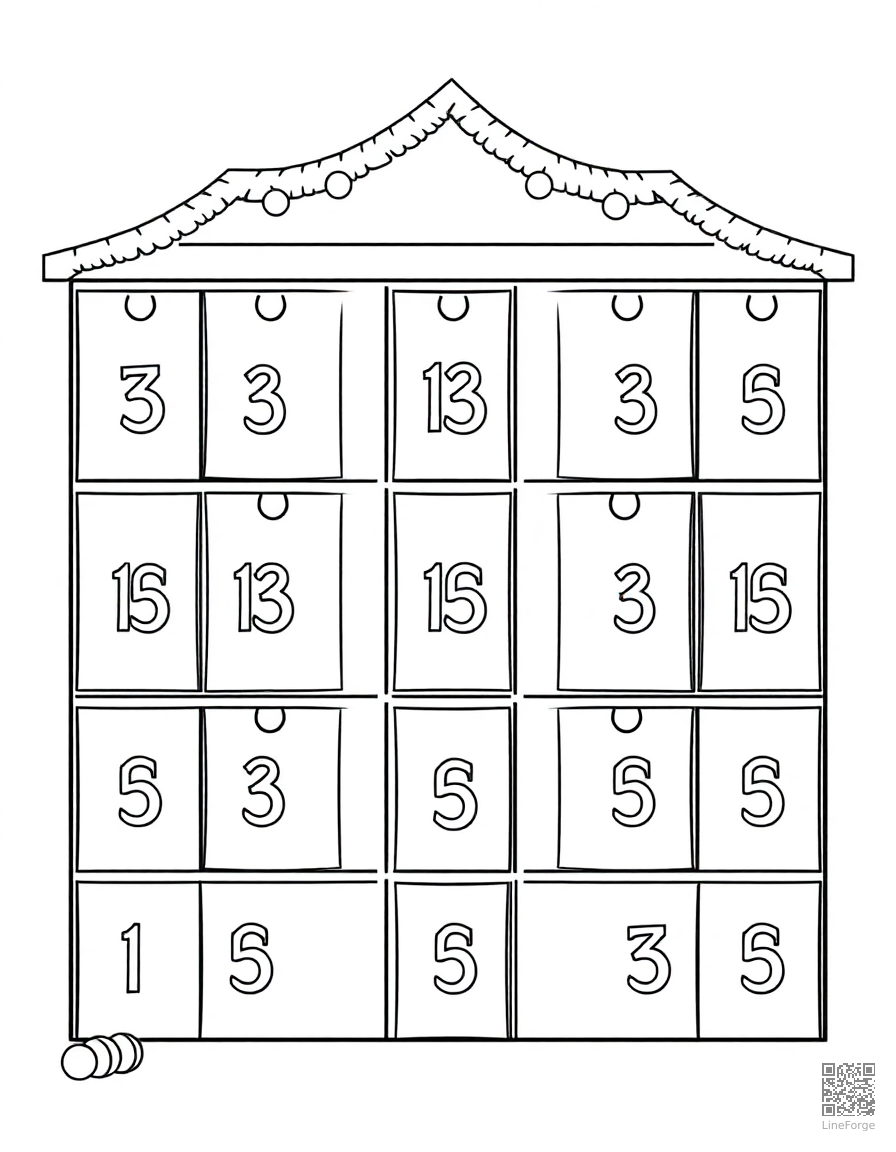 advent calendar with numbered doors coloring page Contour style - free printable
