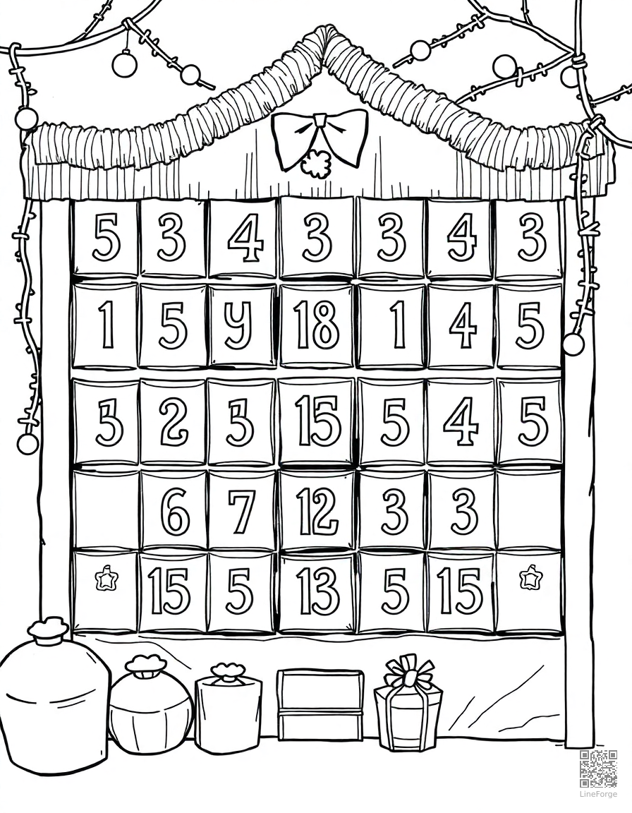 advent calendar with numbered doors coloring page Manga style - free printable
