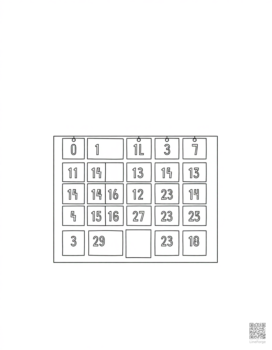 advent calendar with numbered doors coloring page Minimal style - free printable