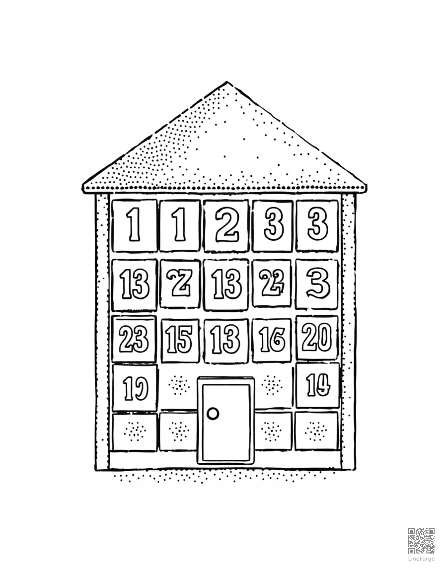 advent calendar with numbered doors coloring page Stipple style - free printable