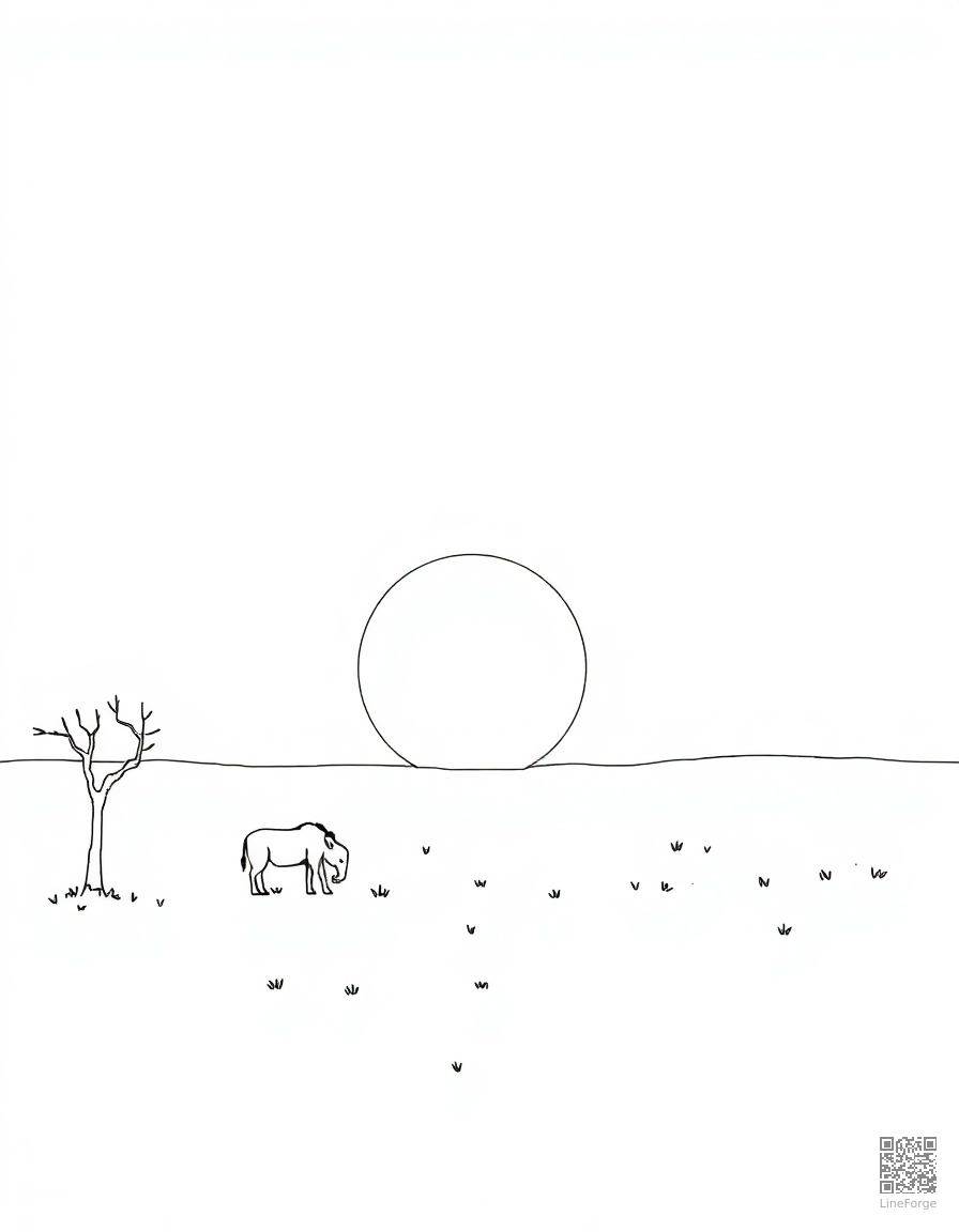 african safari savanna at sunset coloring page Minimal style - free printable