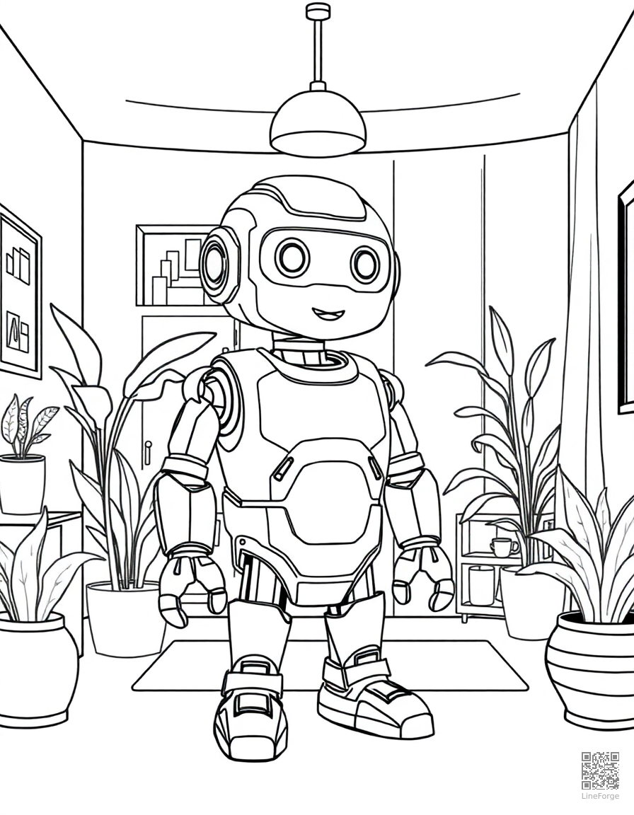 ai robot helper in a futuristic home coloring page Contour style - free printable