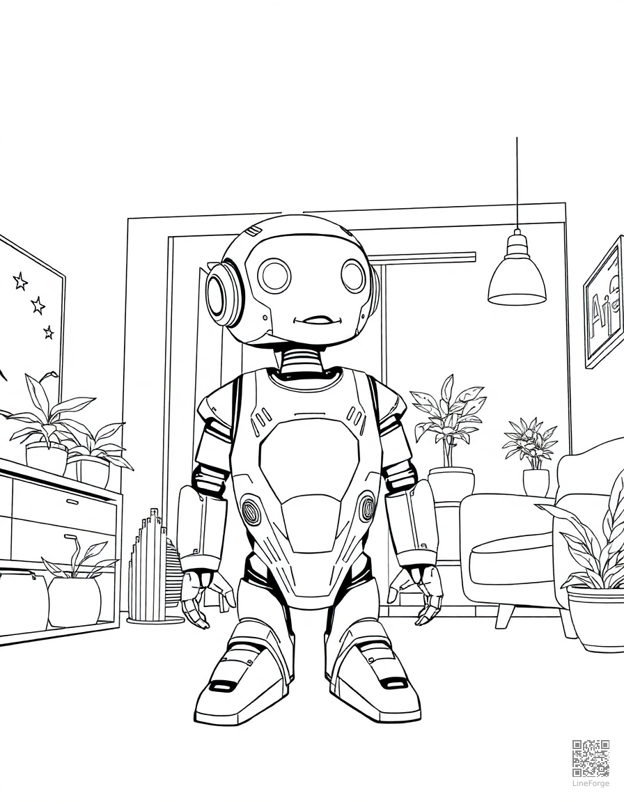 ai robot helper in a futuristic home coloring page Manga style - free printable