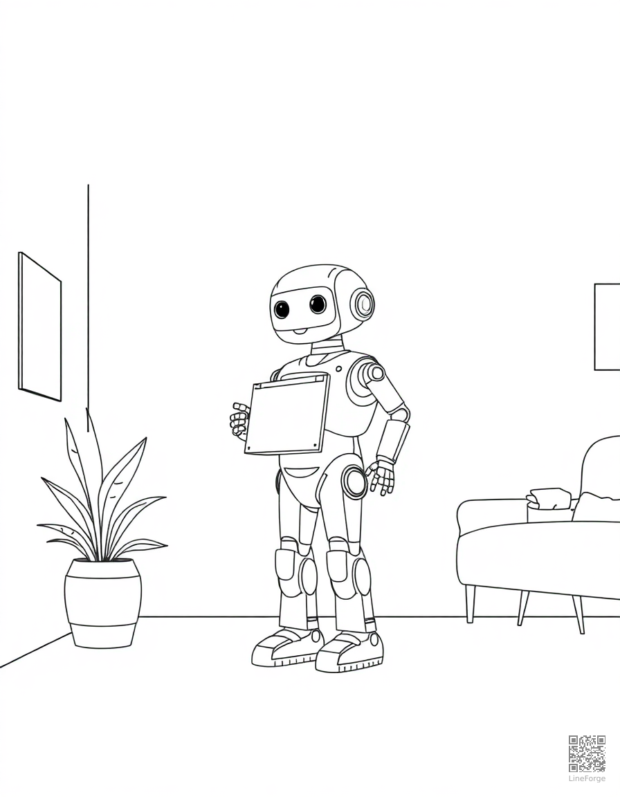 ai robot helper in a futuristic home coloring page Minimal style - free printable