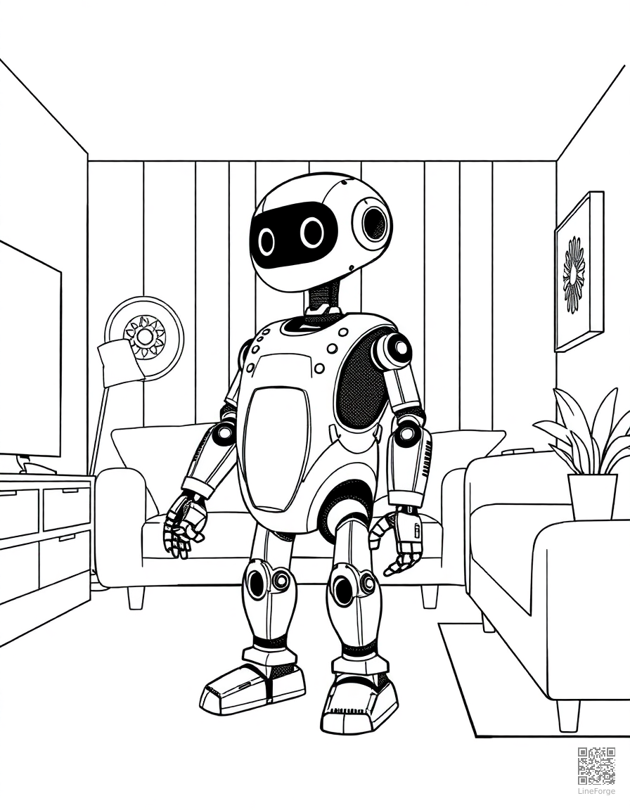 ai robot helper in a futuristic home coloring page Stipple style - free printable