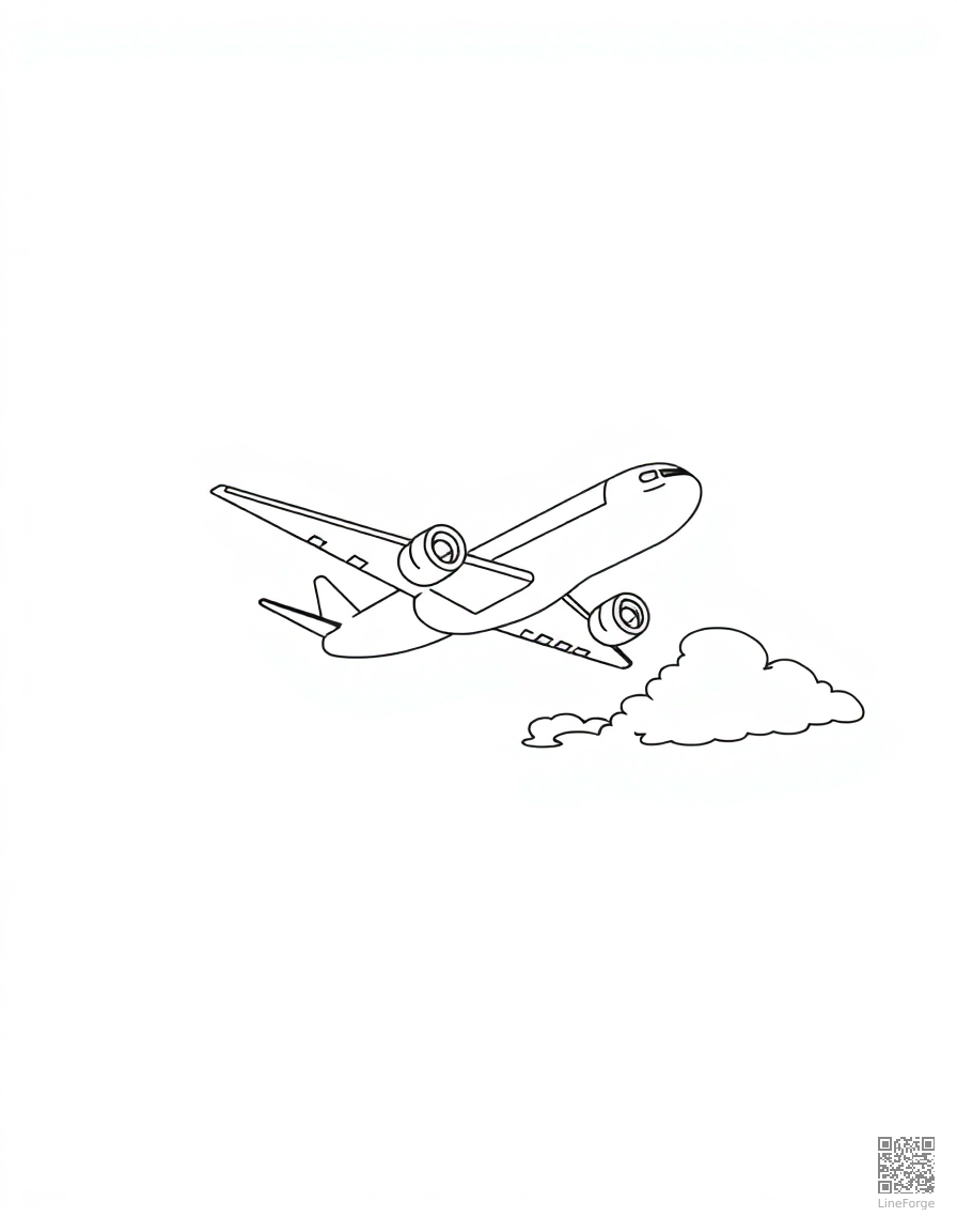 airplane flying through clouds coloring page Minimal style - free printable