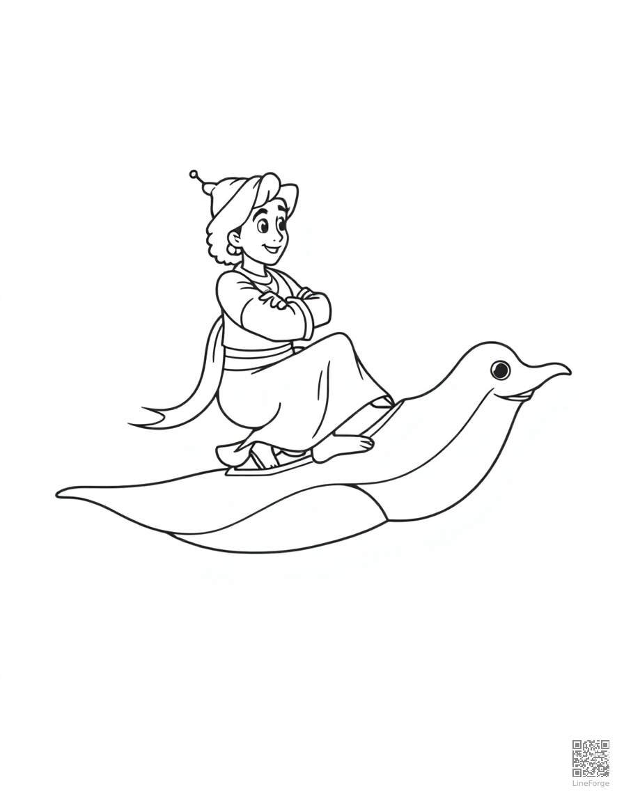 aladdin on a magic carpet ride coloring page Contour style - free printable