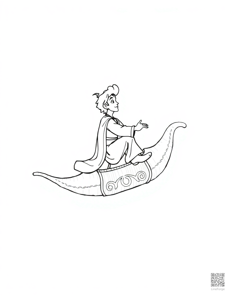 aladdin on a magic carpet ride coloring page Crosshatch style - free printable