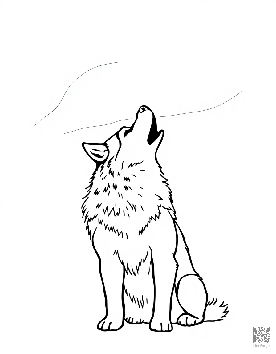 alaskan malamute howling at the northern lights coloring page Minimal style - free printable