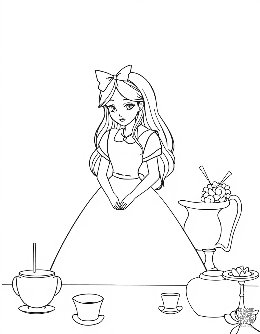 alice at the mad hatters tea party coloring page Minimal style free printable