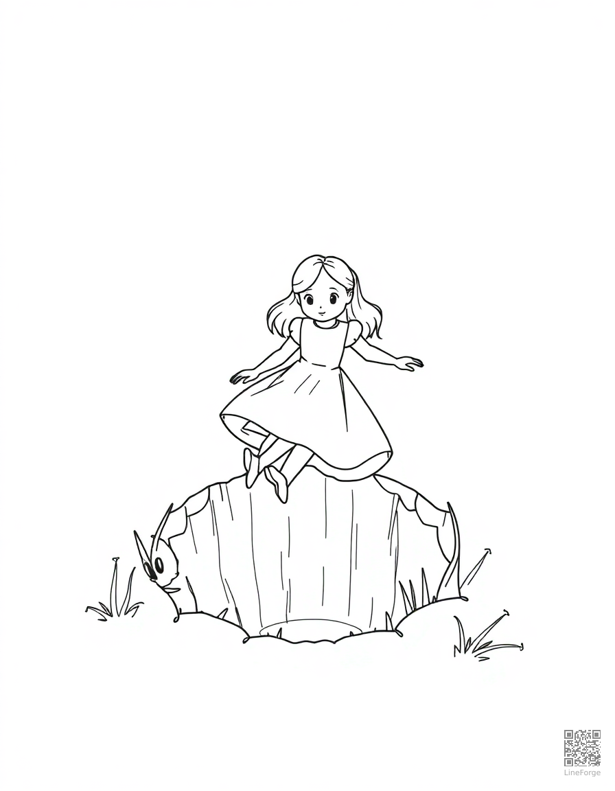 alice falling down the rabbit hole coloring page Minimal style - free printable