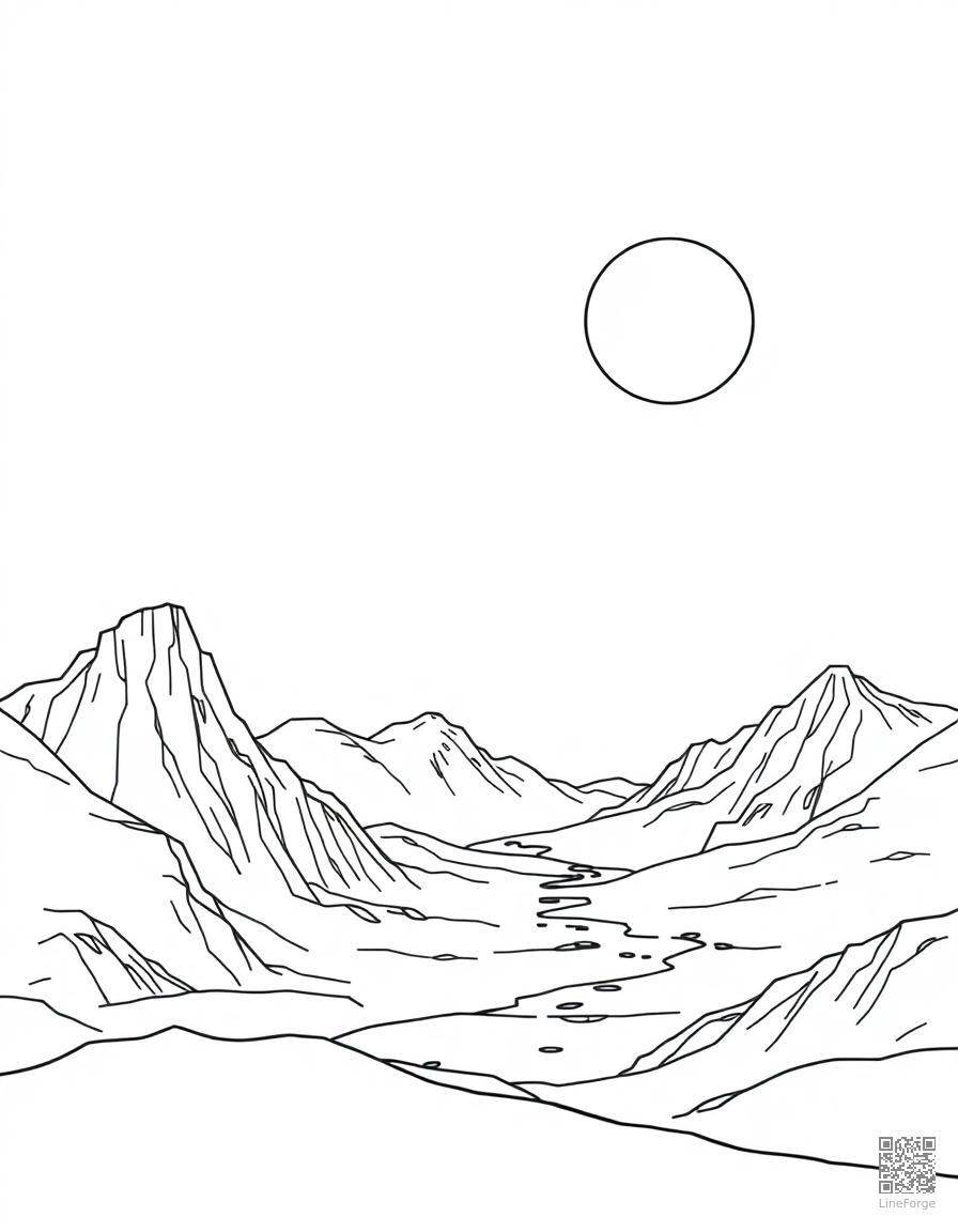 Alien landscape with two moons coloring page Minimal style - free printable